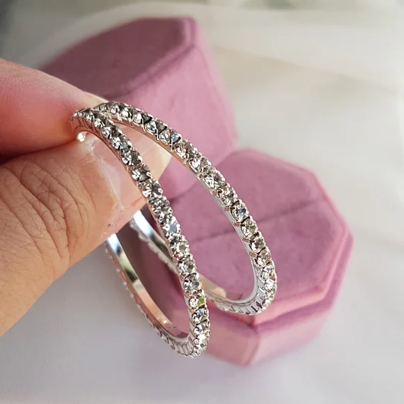 Swarovski Elements 925 Sterling Silver Medium Hoops Earrings NEW - Picture 3 of 12